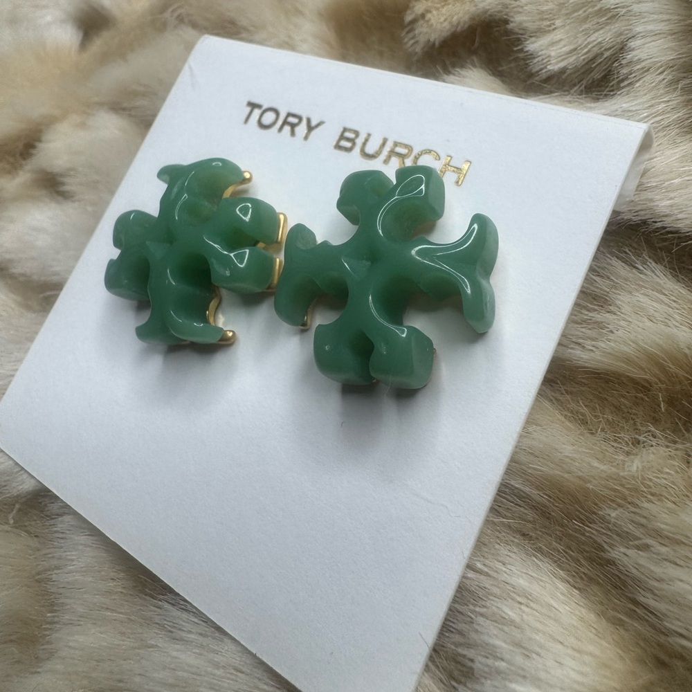 Tory Burch Green Logo Stud Earrings - Picture 6 of 12